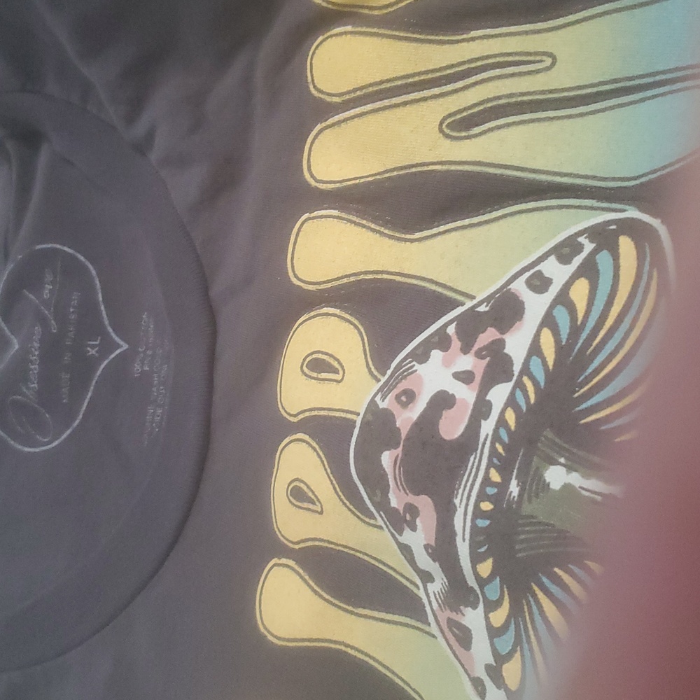 Love Gray Graphic Tee with Mushroom Design